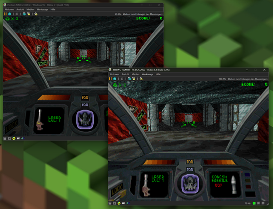 Windows 95 vs. DOS versions of Descent II v1.1.
