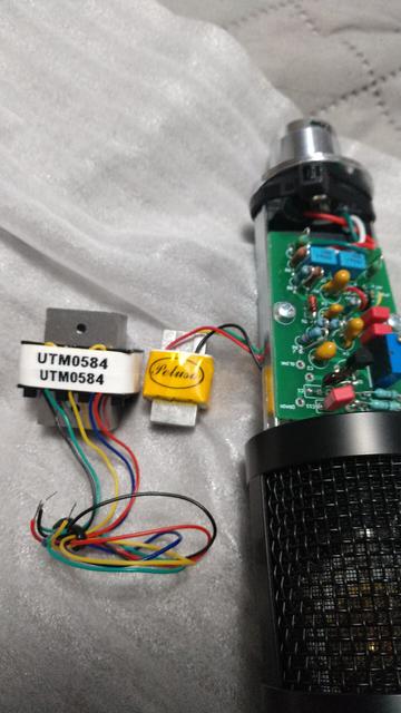 A pic of a condenser mic I am building, with 2 transformers. They are electrically identical, but the larger one is less money and is what I will be building with in the future. It's from a fairly new company in Poland and their products are very high quality.