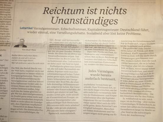 Zeitungsartikel der Kllertisser Zeitung: "Reichtum ist nichts unanständiges"