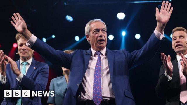 Nigel Farage at the Reform Party Conference, Birmingham, UK, September 6, 2025 (BBC)