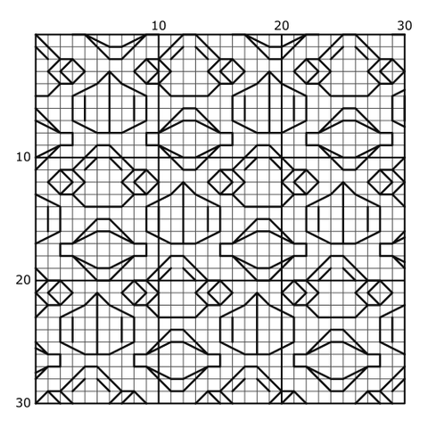 The same mask design, on a 30 by 30 grid to make it easier to stitch.
