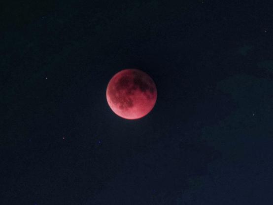 Blutroter Mond, unten links etwas mehr rosa als rot