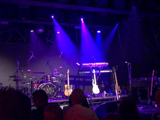 Guitars on display on an empty stage at Digital, Newcastle