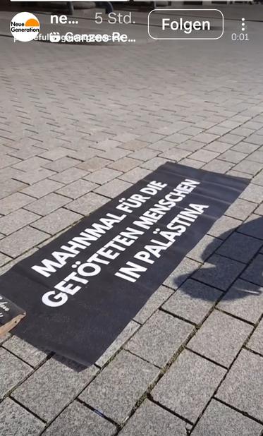 Die ehemalige klimagerechtigkeitsgruppe letzte Generation, die heute neue Generation heißt, wollen ein Mahnmal für getötete Menschen in Palästina auf pflastersteine schreiben