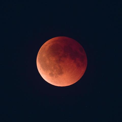 Eclipsed moon in the dark sky.