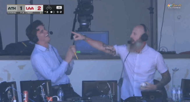 Dallas Braden loses it after catching ball in broadcast booth