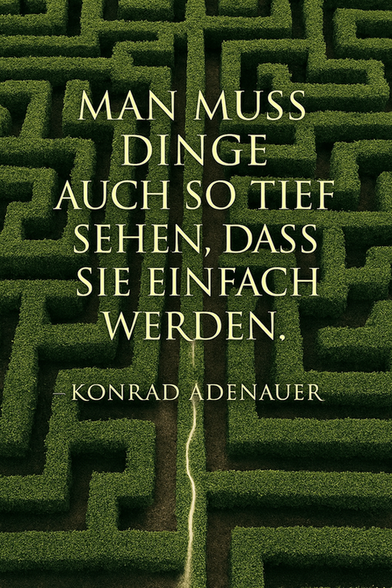 Zitat: "Man muss Dinge auch so tief sehen, dass sie einfach werden." – Konrad Adenauer