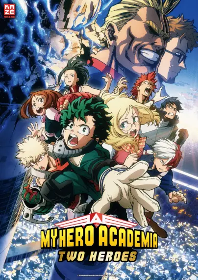 Werbebanner zu My Hero Academia - Two Heroes.
Dargestellt sind Schüler und Schülerinnen der 1A.