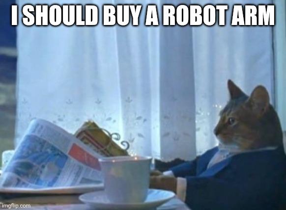 The "I should buy a boat" cat meme image but with new text "I should buy a robot arm"