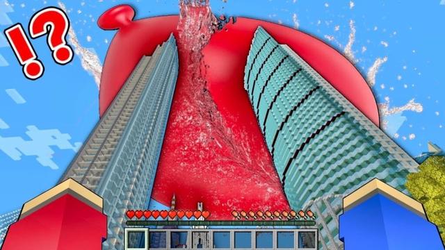 【超巨大水風船が割れた結果…⁉️🎈】津波の災害からシェルターを作って生き延びるマインクラフト✨【マイクラ】ぽっぴんず