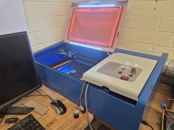 K40 laser cutter with added lights