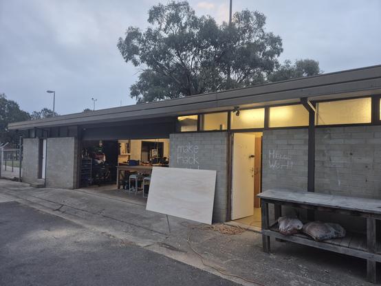 Canberra makerspace (Make Hack Void) at sunset