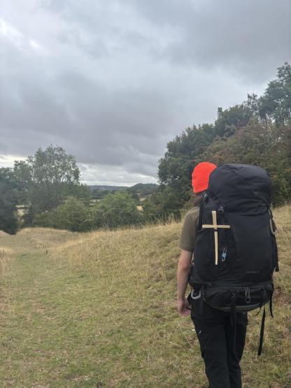 My son walking with his big backpack along the oath in the previous picture.