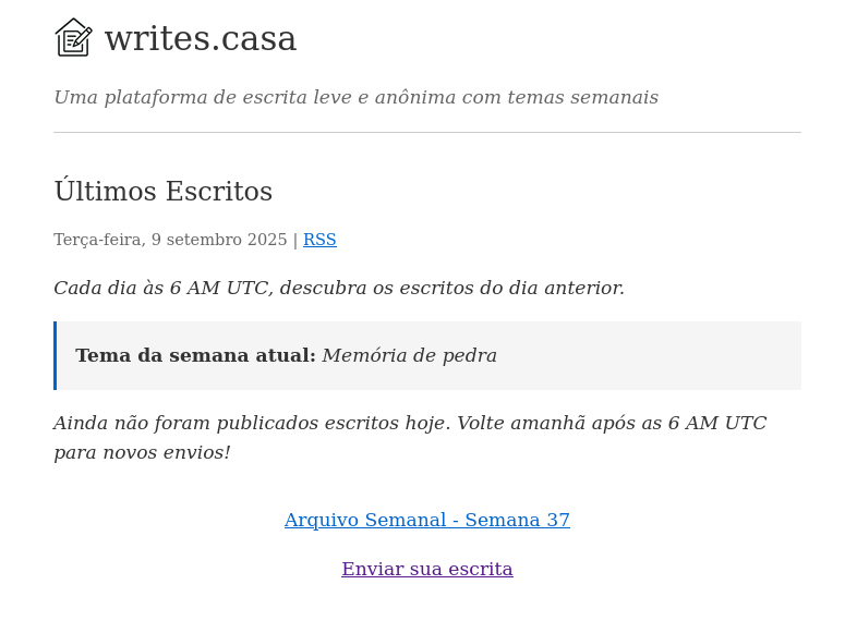 writes.casa Uma plataforma de escrita leve e anônima com temas semanais
