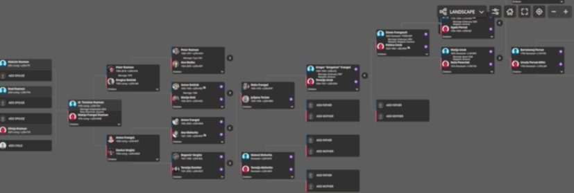 FamilySearch screenshot, tree of ancestors, blurred