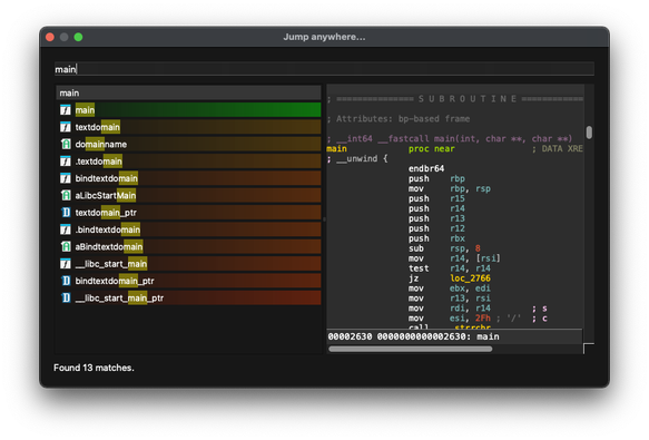 Screenshot of the new Jump Anywhere window in IDA 9.2