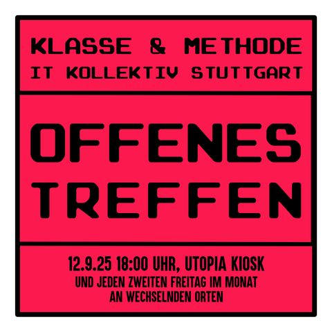 Sharepic für das offene Treffen am 12.9.2025
als stilisiertes Klassendiagramm mit rotem Hintergrund, darauf Name und alle Infos aus dem Post