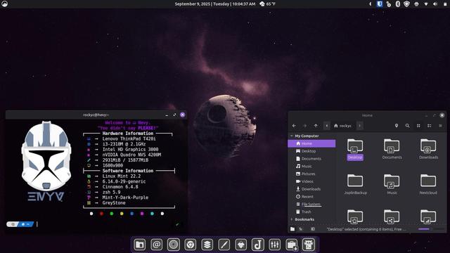 Screen shot of my Linux Mint 22.2 desktop on Hevy, my ThinkPad T420i