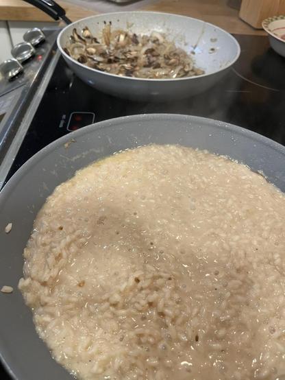The risotto almost fully cooked