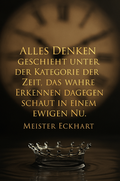"Alles Denken geschieht unter der Kategorie der Zeit, das wahre Erkennen dagegen schaut in einem ewigen Nu." – Meister Eckhart
