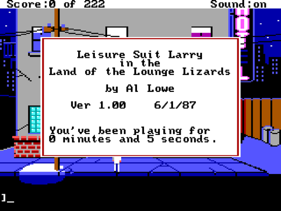 Leisure Suit Larry, Screenshot, Version Info Screen