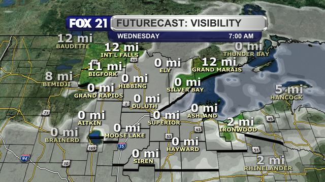 A model run of visibility levels in the Northland at 7 a.m. on September 10, 2025, shows most of the Northland with readings under one mile. This will mean a foggy commute to work and school, so plan for extra time, extra space between vehicles, and using the low beam headlights while driving.