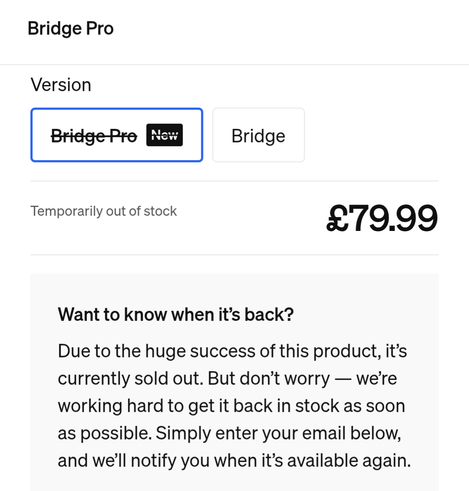 Screenshot from Philips Hue web site. Hue Bridge Pro £79.99 temporarily out of stock.