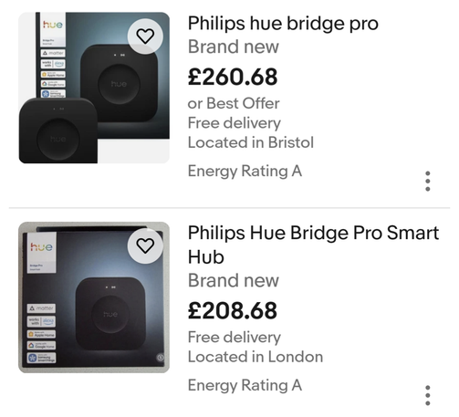 eBay listings. Philips Hue Bridge Pro brand new, prices well in excess of £200.