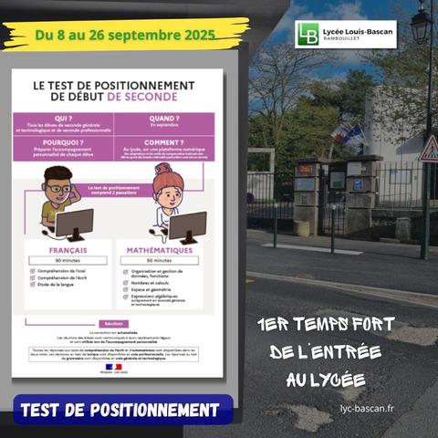 Premier temps fort de l'entrée au lycée · Les tests de positionnement de début 2de et de 1ère année de CAP