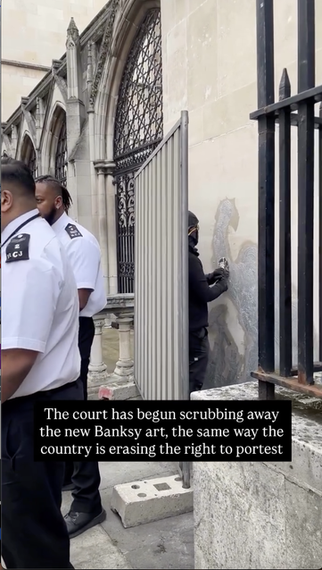 The Royal Courts of Justice removes Banksy mural (image source: Good Law Project).