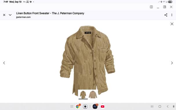 Tan button down linen-cotton sweater