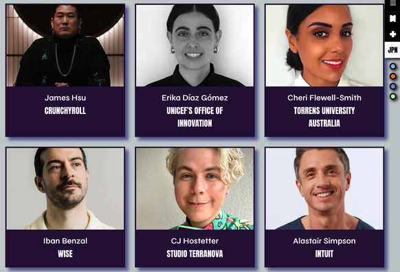 A six up of six different portraits of designers, all looking pensive. James Hsu, Erika Díaz Gómez, Cheri Flewell-Smith, Iban Benzal, CJ Hostetter, Alastair Simpson.