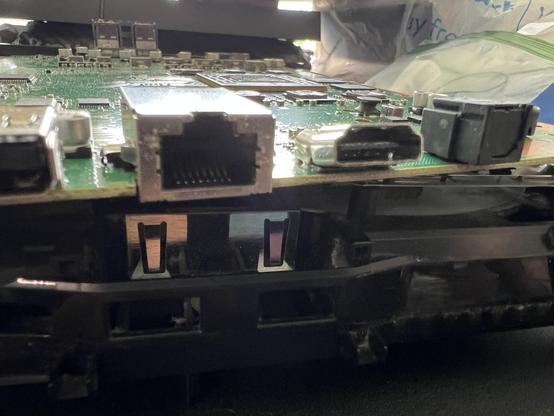 A filthy PS4 system fan caked with dust.