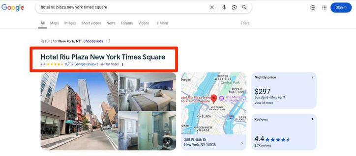 Google tests replacing the hotel review stars with the hotel's website and phone number in the knowledge panel section