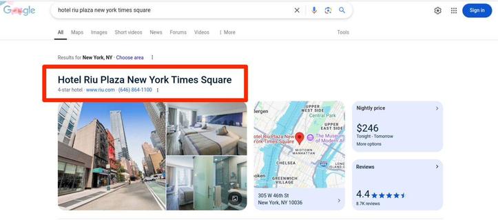 Google tests replacing the hotel review stars with the hotel's website and phone number in the knowledge panel section