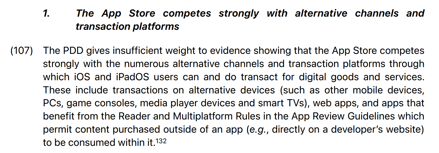 Fresh off trying to kill web apps, Apple argued to the CMA that the App Store doesn't need to be regulated because web apps: "the App Store competes strongly with the numerous alternative channels and transaction platforms through which iOS and iPadOS users can and do transact for digital goods and services. These include transactions on alternative devices (such as other mobile devices, PCs, game consoles, media player devices and smart TVs), web apps,"