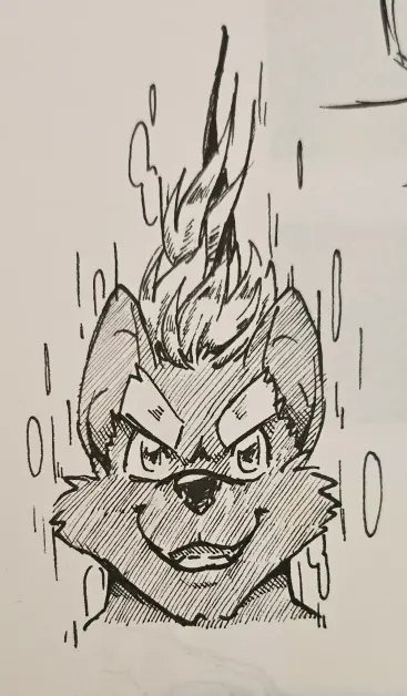 inked drawing of my fursona head