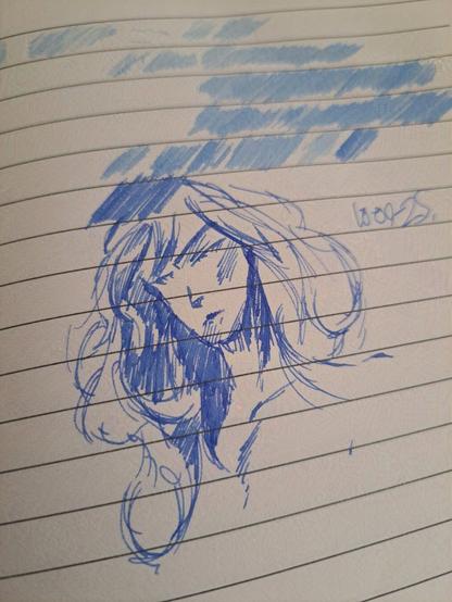 Fountain pen sketch of a man with long hair