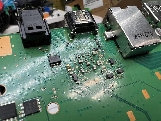 New HDMI port soldered into a bare PS4 motherboard.