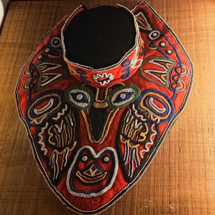 Beaded dance collars sewn by Tlingit women in British Columbia since the late 1800s.