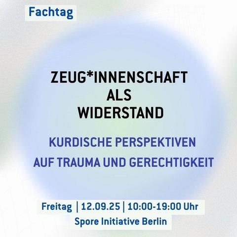 💥Announcement! Friday 12.09.2025💥

✊🏾Witnessing as resistance✊🏾

Friday, 12.09.2025 | 10:00 a.m. | Spore Initiative Hermannstraße 86, 12051 Berlin

Arrival: U8 Leinestraße

📣 Call to action: https://asanb.noblogs.org/?p=13000 - @baffev

#b1209 #kurdistan

Violence and dehumanisation do not end at national borders:

While the human rights situation in Turkey is deteriorating, many Kurdish people are unable to find safety in Germany either.

In this context, publicly naming and remembering experiences of violence and resistance becomes a political practice: it creates visibility, demands justice and actively resists forgetting.

With this in mind, @ippnwgermany and BAfF cordially invite you to a symposium at the premises of @spore.initiative: We are bringing together Kurdish voices from the region and the diaspora who will shed light on the role of witnessing in their work from medical, therapeutic, feminist and legal perspectives.

In critical trauma research, witnessing is understood not only as retelling, but as a bridge between the past and the future – through resistant remembering, sharing and making visible repression, torture and collective trauma. They will provide insights into their work with torture survivors, legal battles for