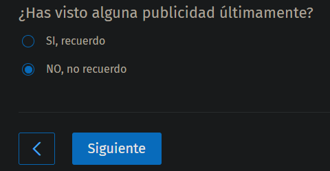 Captura de pantalla de una encuesta, en la que se pregunta: «¿Has visto alguna publicidad últimamente?»
