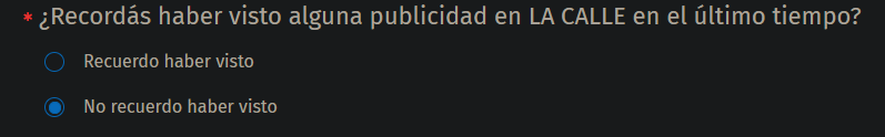 Captura de pantalla de una encuesta, en la que se pregunta: «¿Recordás haber visto alguna publicidad en la calle en el último tiempo?»
