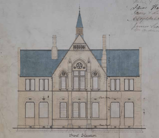Front elevation by Robert Rowand Anderson of the Causewayside School, dated 1875. University of Edinburgh Centre for Research Collections, Coll-31/2/EC.74