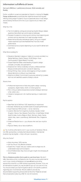 Screenshot descrizione del lavoro da svolgere da Linkedin