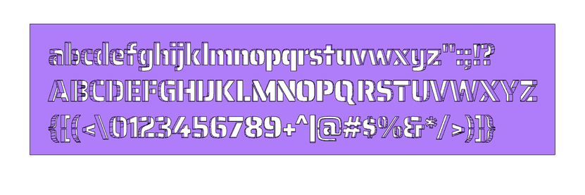 Slab with alphabet and other glyphs as holes, with Saira Stencil font.