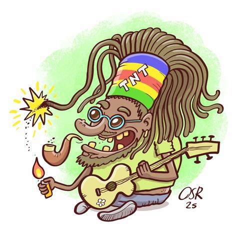 Dibujo para el libro que estoy haciendo sobre chistes, aparece un tio con rastas fumando en pipa