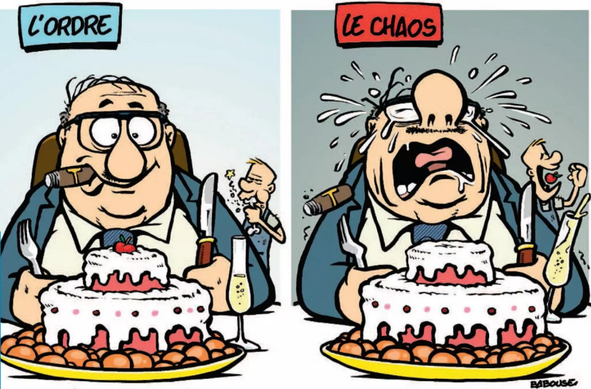 Dessin humoristique entre l'ordre et le chaos