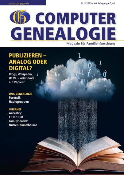 Titelseite COMPUTERGENEALOGIE 3/2025 - „Publizieren - digital oder analog“