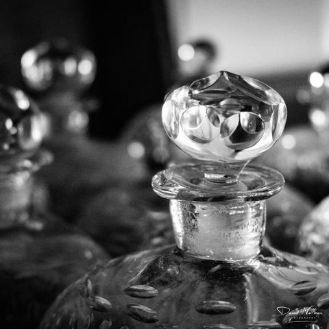 Fine crystal decanters in the officers cabin on HMS Victory